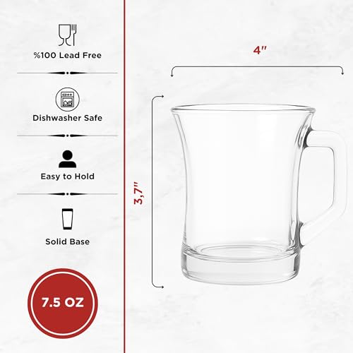 6-Piece Clear Glass Coffee Mug Set with Handles