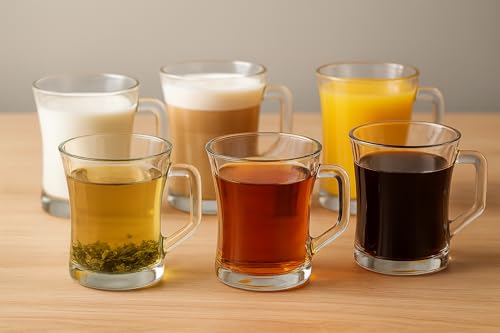 6-Piece Clear Glass Coffee Mug Set with Handles