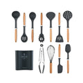 Silicone Kitchen Utensil Set with Wooden Handles & Stand