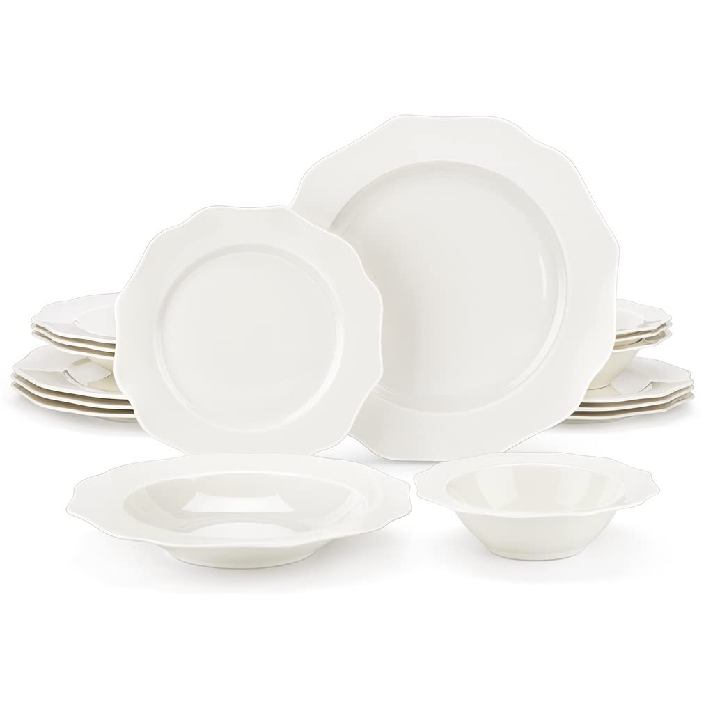 16-Piece White Porcelain Dinnerware Set for 4