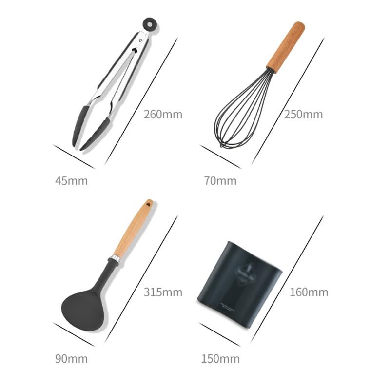 Silicone Kitchen Utensil Set with Wooden Handles & Stand