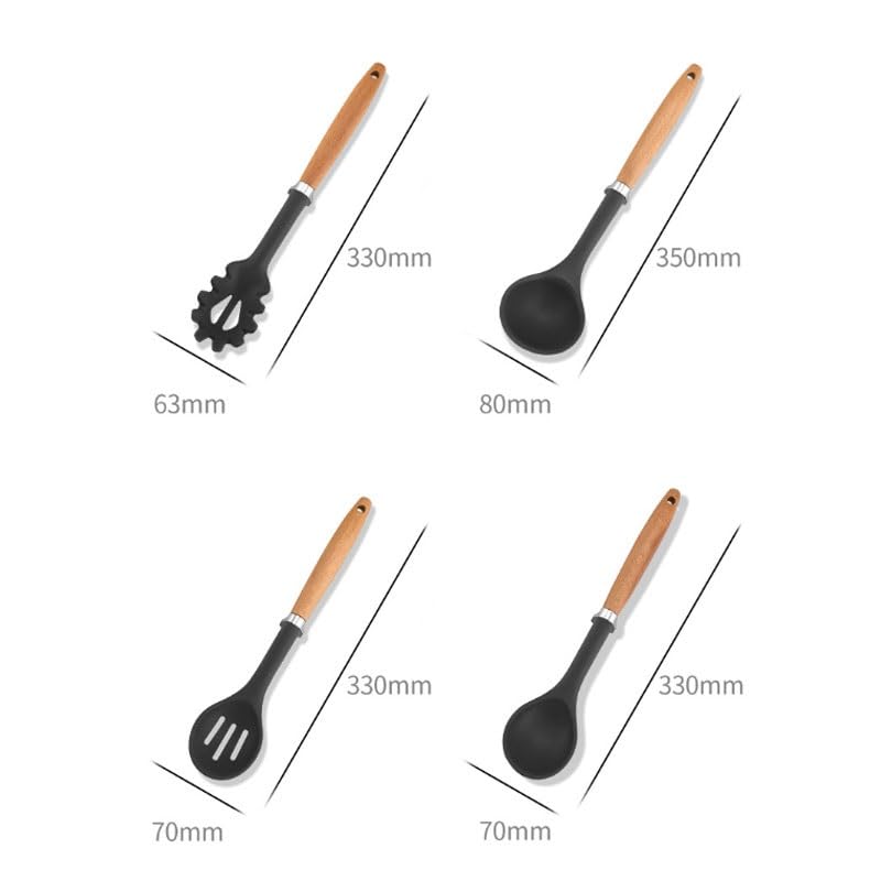 Silicone Kitchen Utensil Set with Wooden Handles & Stand