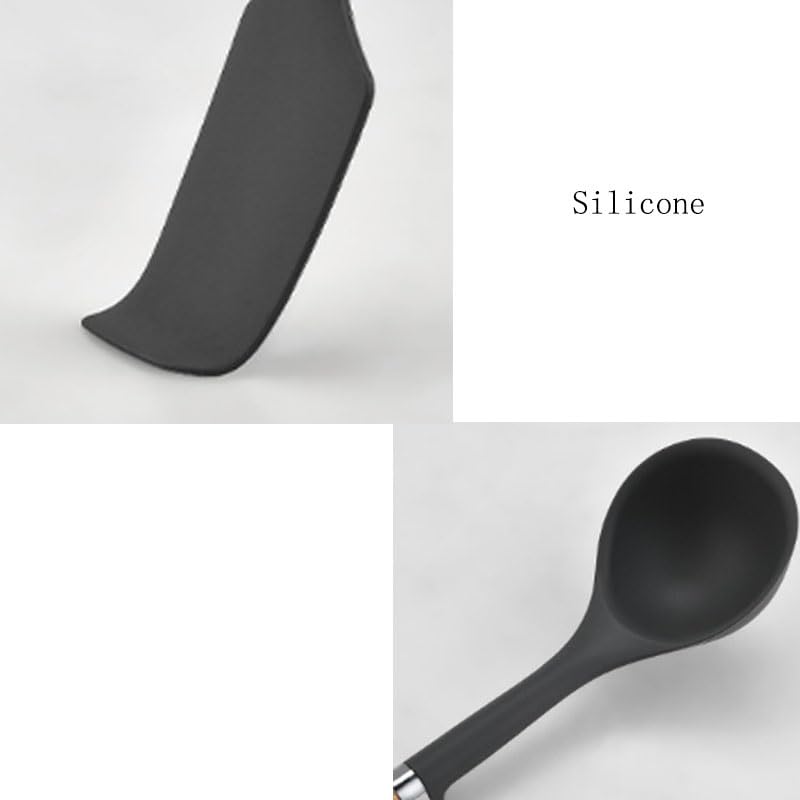 Silicone Kitchen Utensil Set with Wooden Handles & Stand