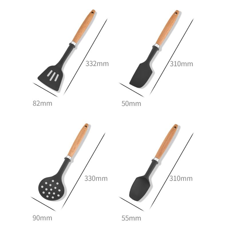 Silicone Kitchen Utensil Set with Wooden Handles & Stand