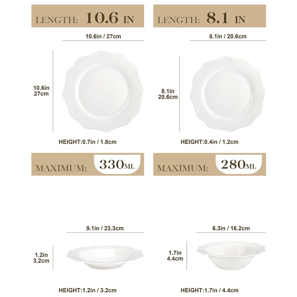 16-Piece White Porcelain Dinnerware Set for 4