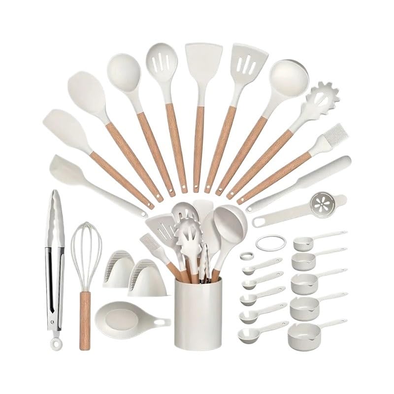 28-Piece Silicone Kitchen Utensil Set with Wooden Handles