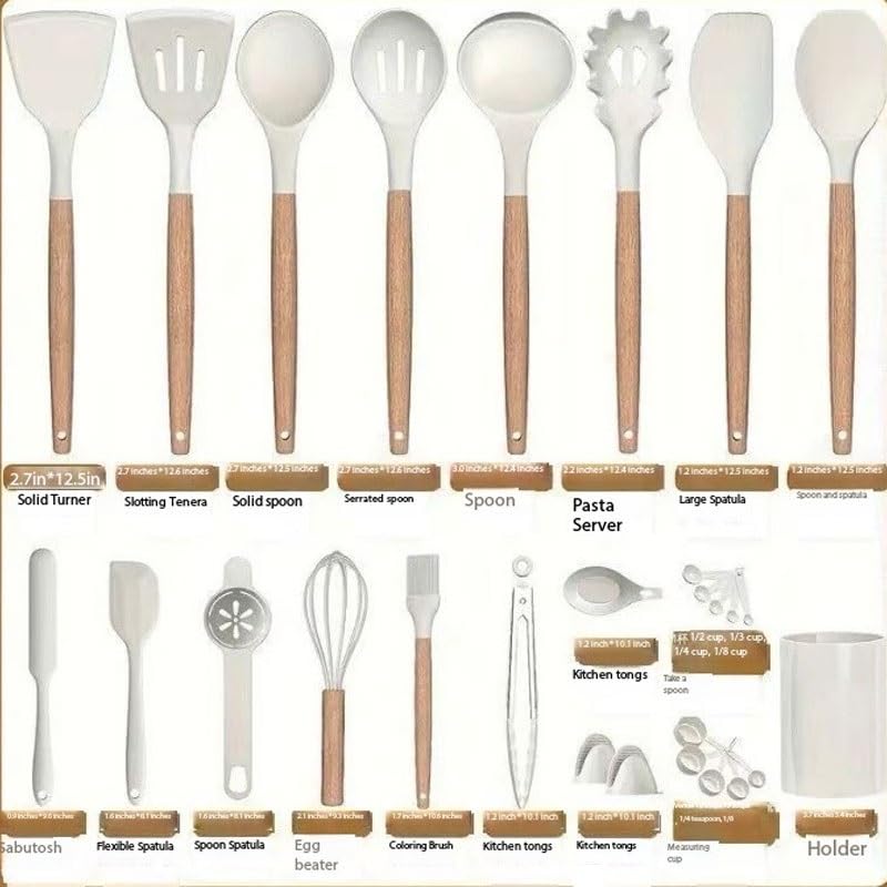 28-Piece Silicone Kitchen Utensil Set with Wooden Handles