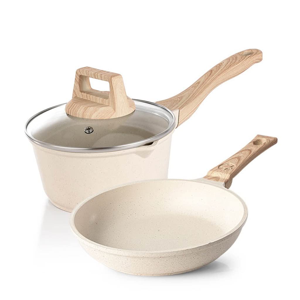 Non-Stick Wok & Double Boiler Pot Set with Glass Lid