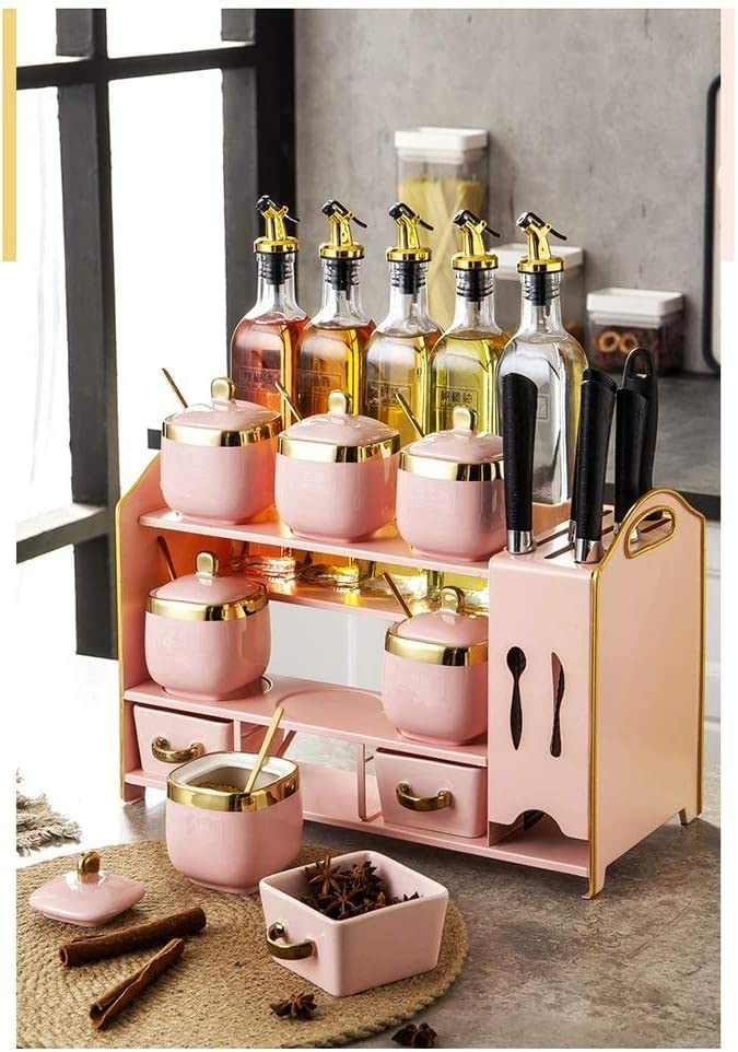 2-Tier Spice Rack Organizer Set with Jars & Bottles