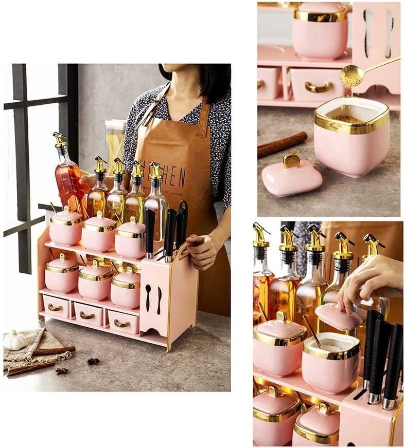 2-Tier Spice Rack Organizer Set with Jars & Bottles