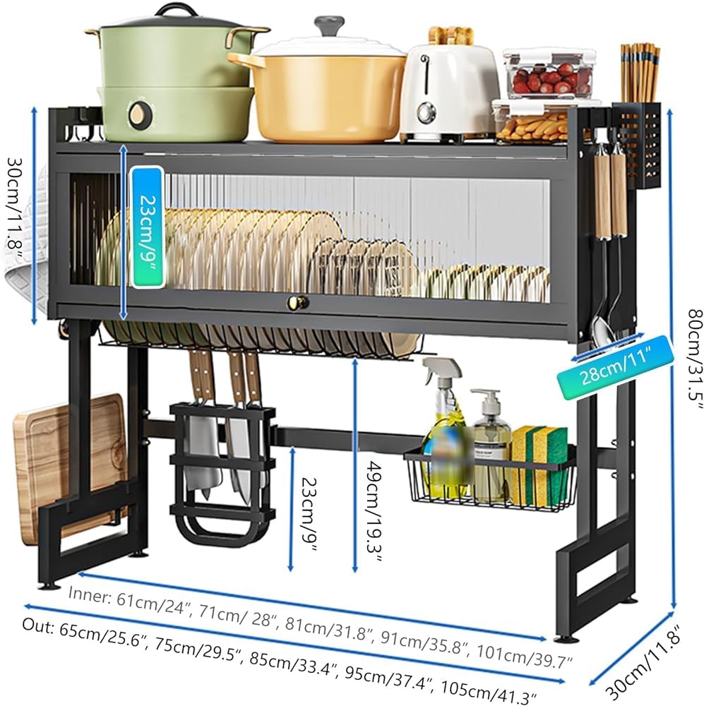 3-Tier Over Sink Dish Drying Rack with Dust Cover