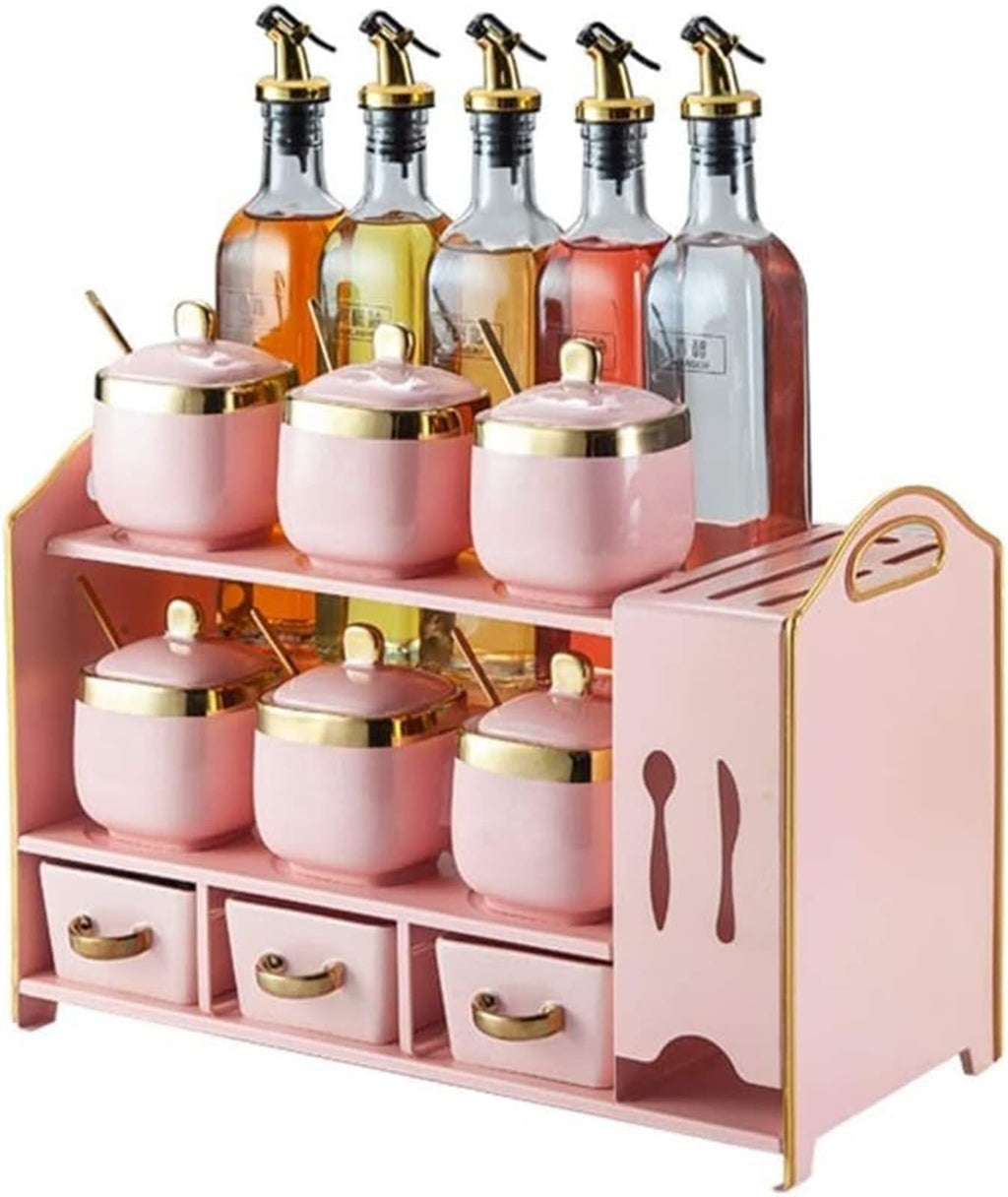 2-Tier Spice Rack Organizer Set with Jars & Bottles
