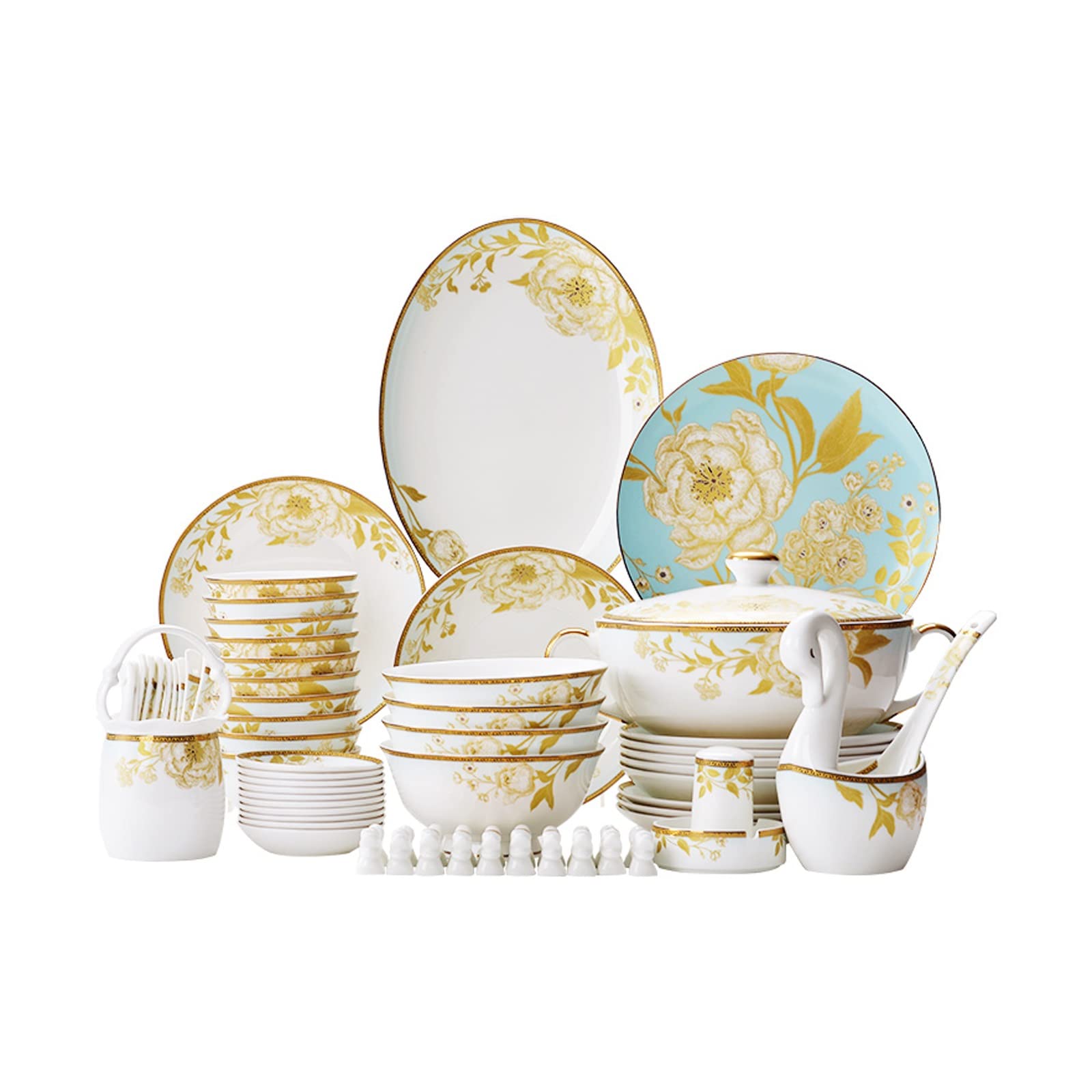60-Piece Bone China Dinnerware Set with Gold Trim