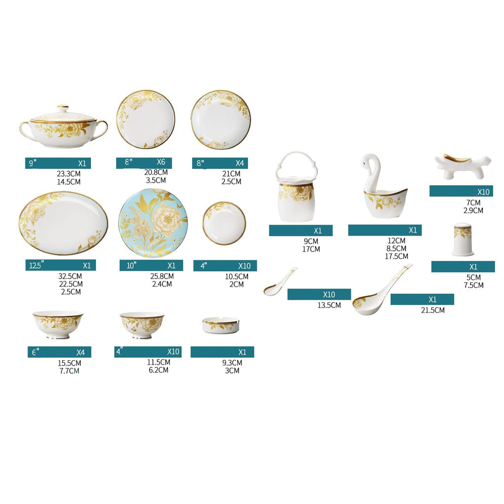 60-Piece Bone China Dinnerware Set with Gold Trim