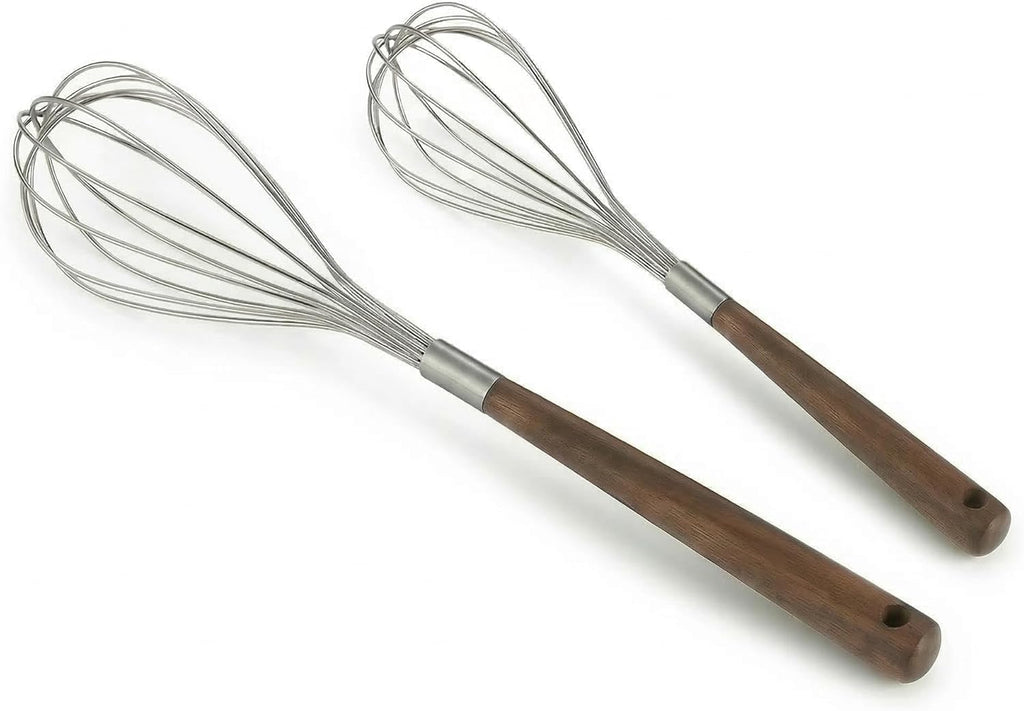 2-Piece Stainless Steel Whisk Set with Walnut Handles
