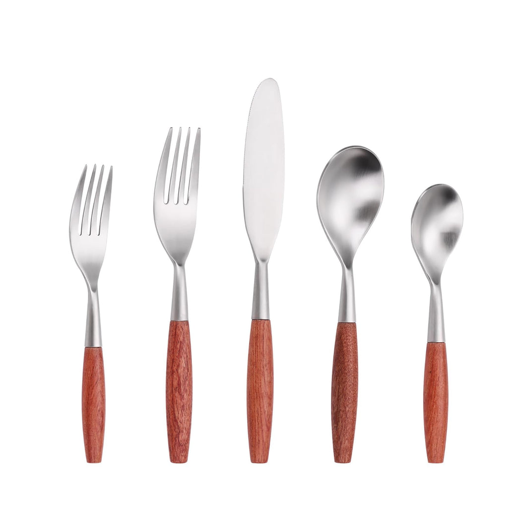 30-Piece Wooden Handle Flatware Set for 6