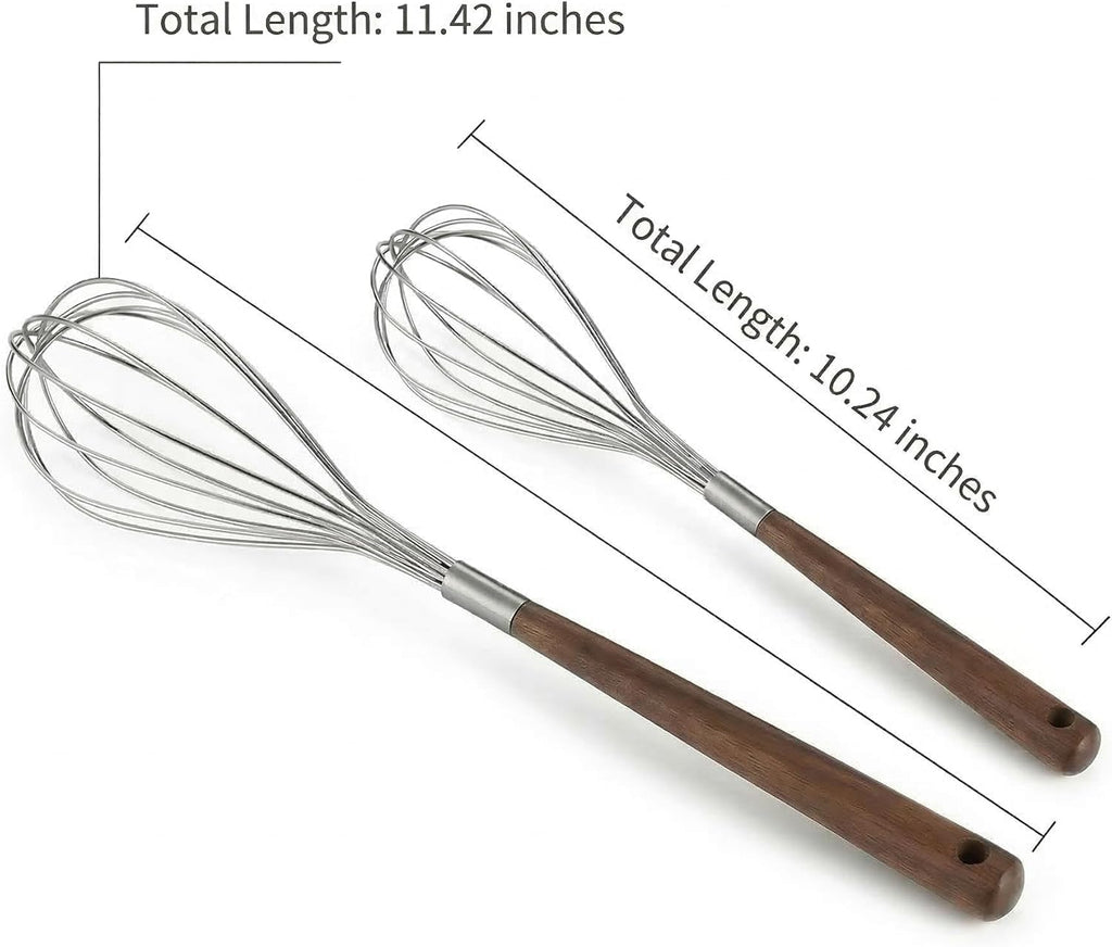 2-Piece Stainless Steel Whisk Set with Walnut Handles