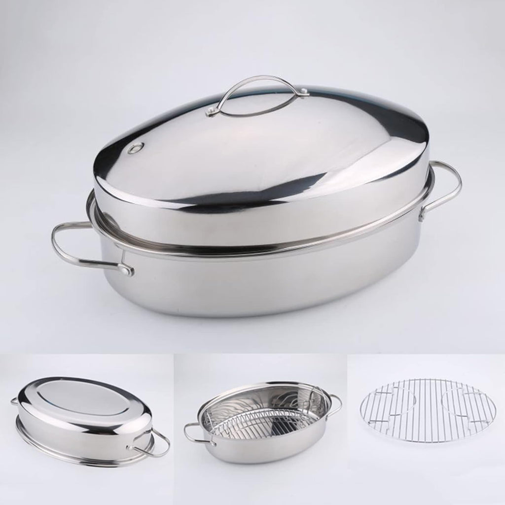 Stainless Steel Oval Roaster with Rack & Lid