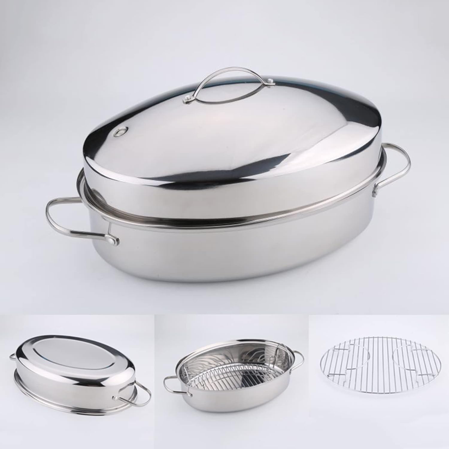 Stainless Steel Oval Roaster with Rack & Lid