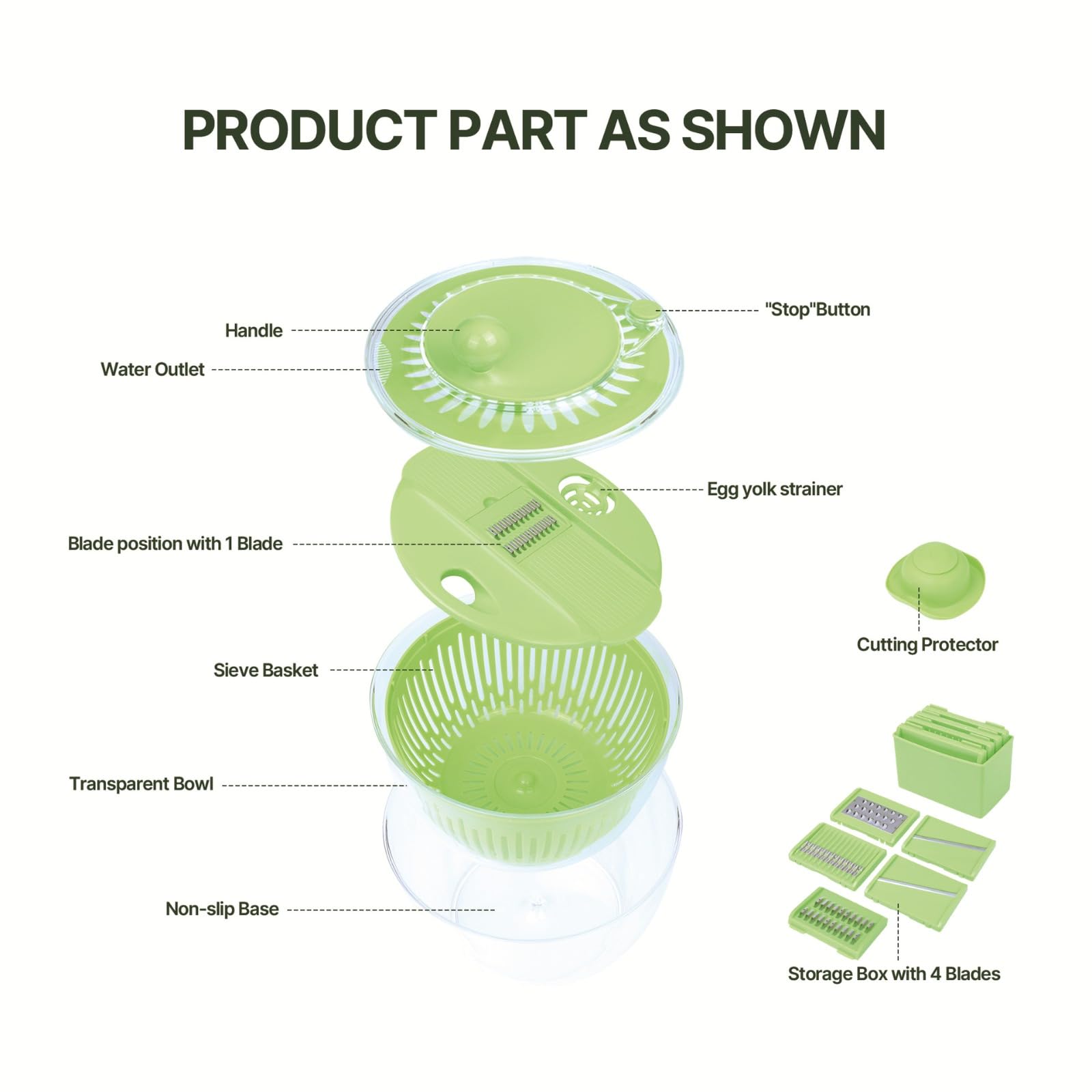 Multifunctional Salad Spinner with Slicer & Grater