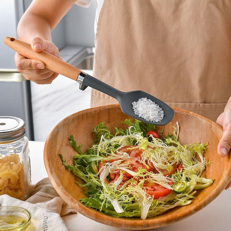 Silicone Kitchen Utensil Set with Wooden Handles & Stand