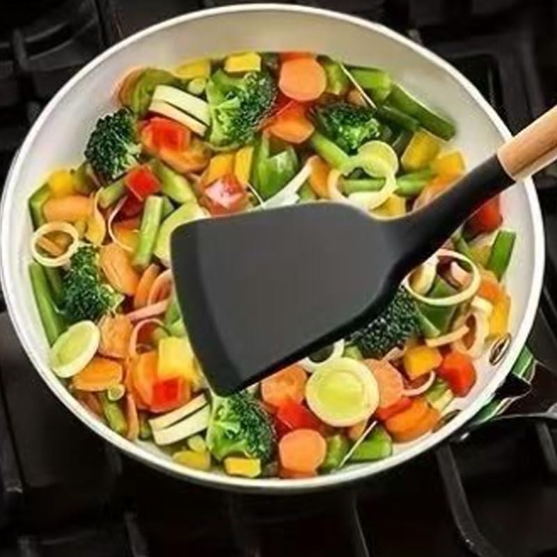 43-Piece Silicone Kitchen Utensil Set with Wooden Handles