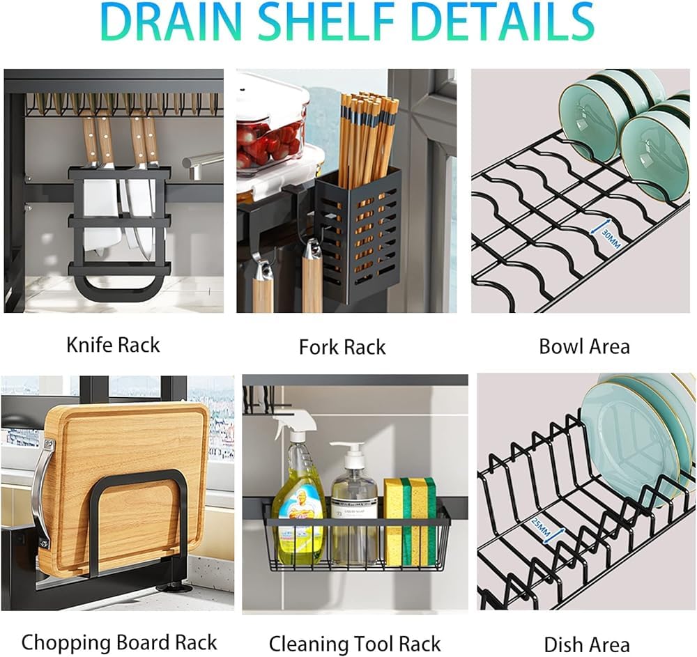 3-Tier Over Sink Dish Drying Rack with Dust Cover