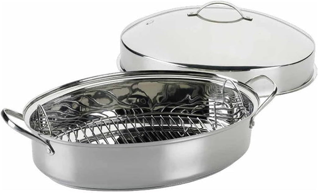 Stainless Steel Oval Roaster with Rack & Lid