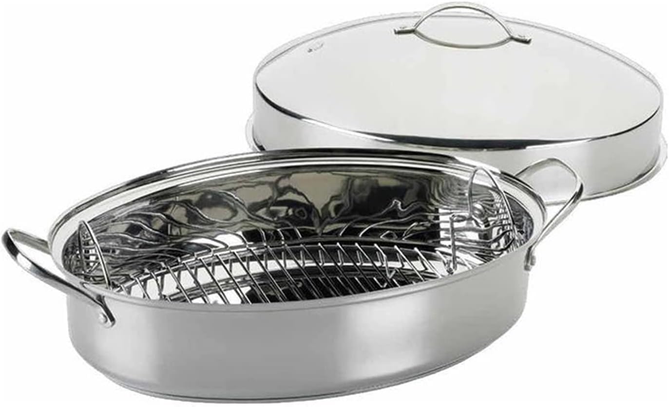 Stainless Steel Oval Roaster with Rack & Lid