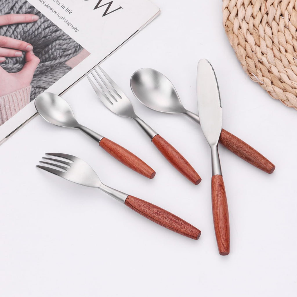 30-Piece Wooden Handle Flatware Set for 6