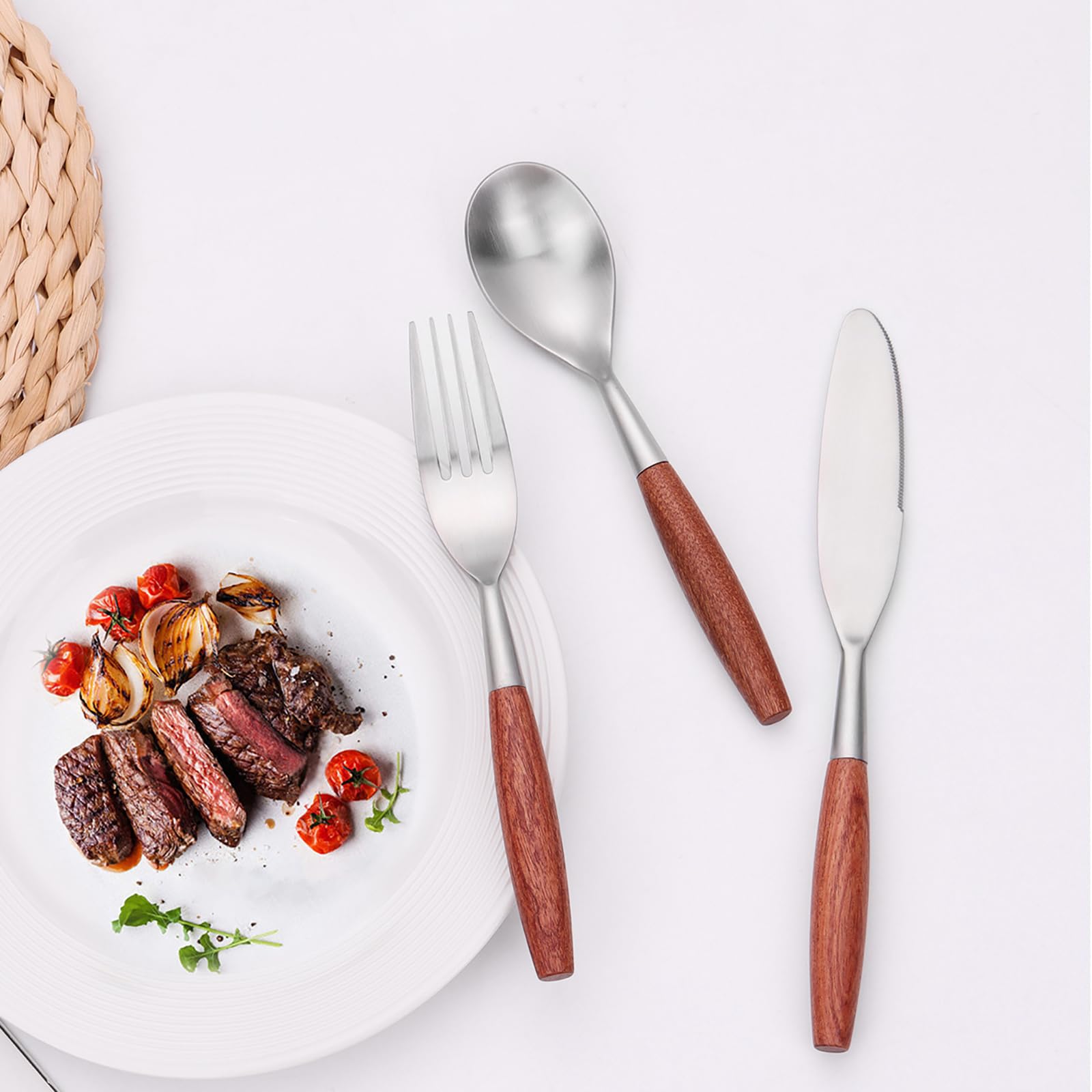 30-Piece Wooden Handle Flatware Set for 6