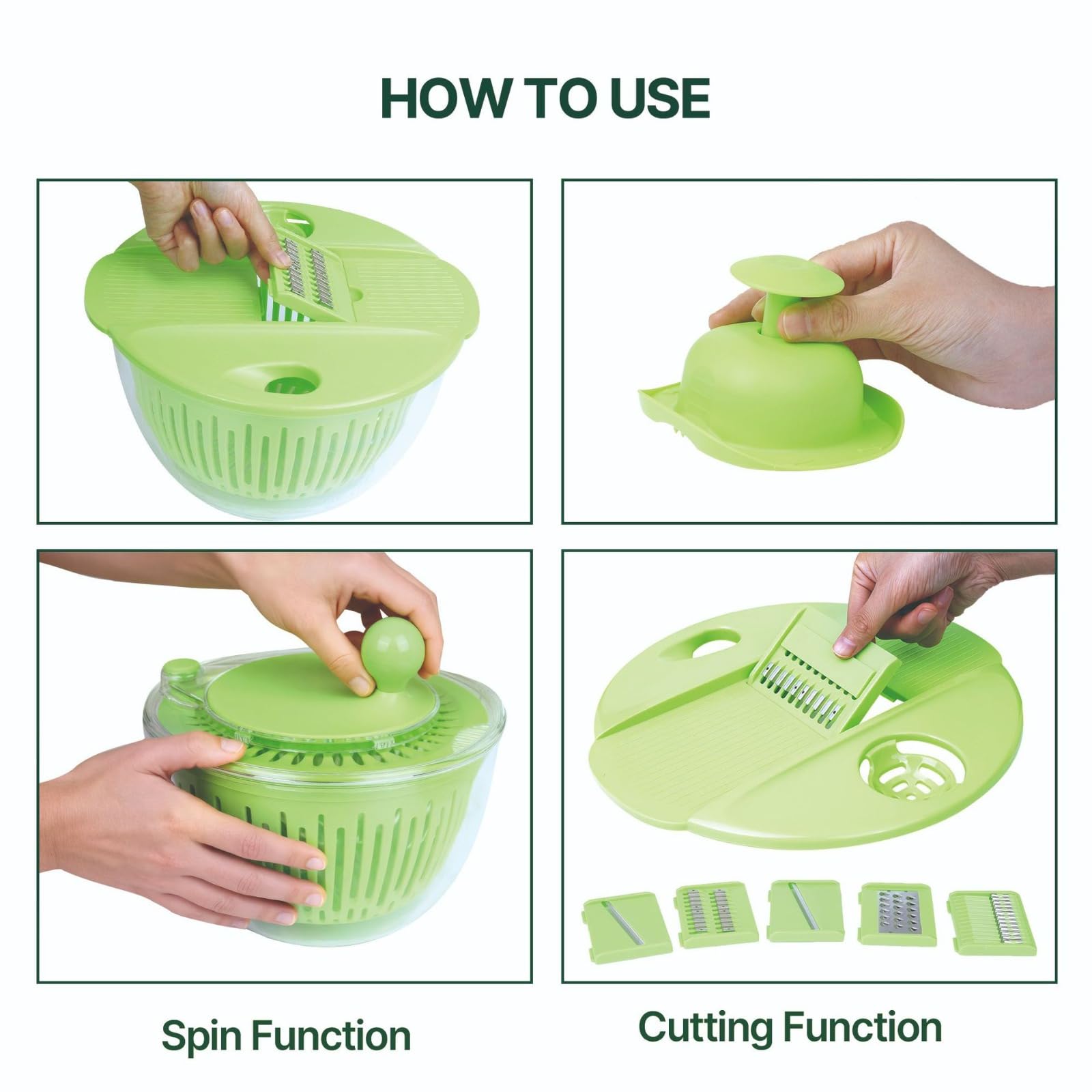 Multifunctional Salad Spinner with Slicer & Grater