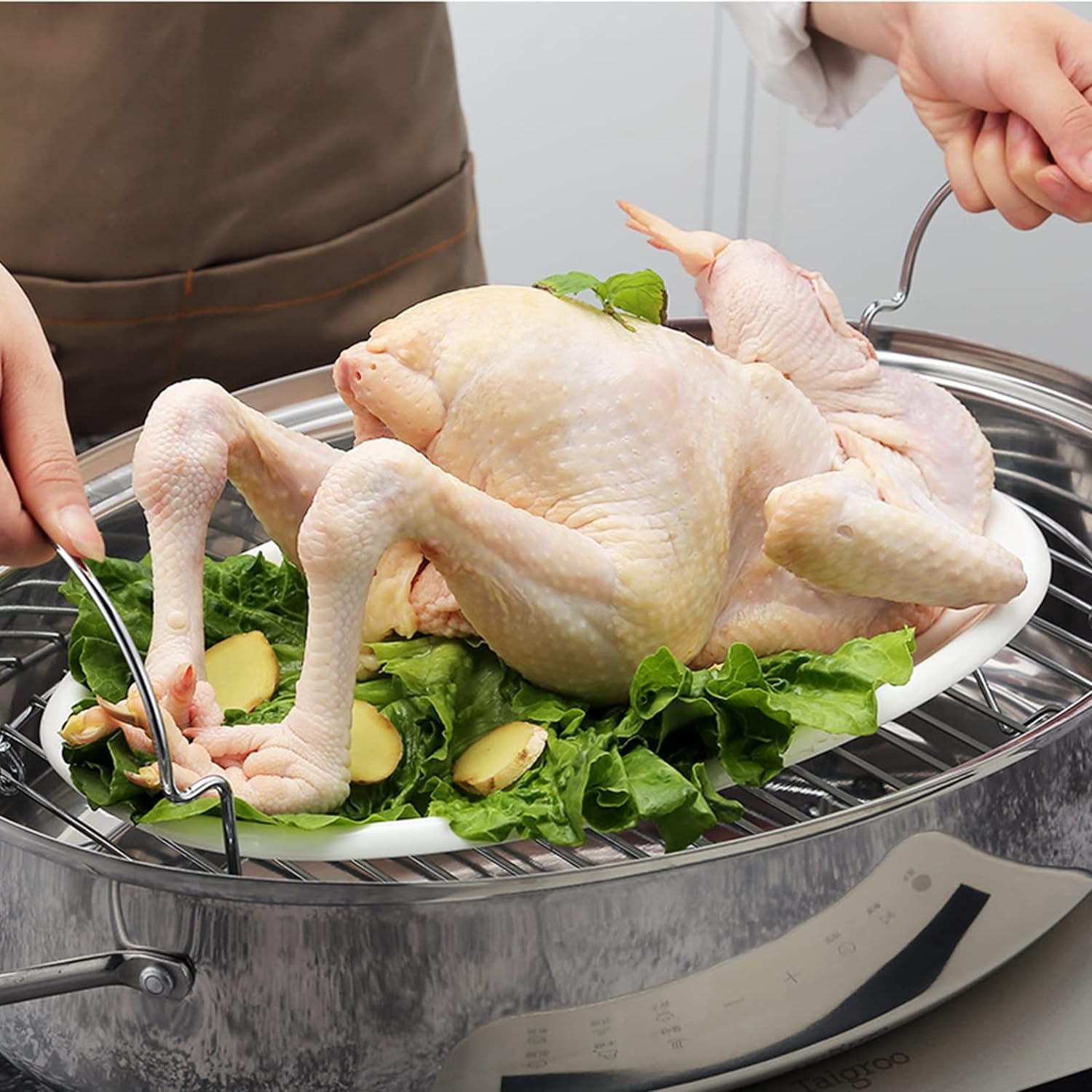 Stainless Steel Oval Roaster with Rack & Lid
