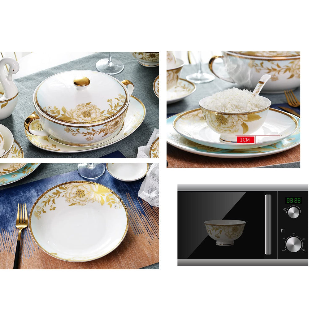 60-Piece Bone China Dinnerware Set with Gold Trim