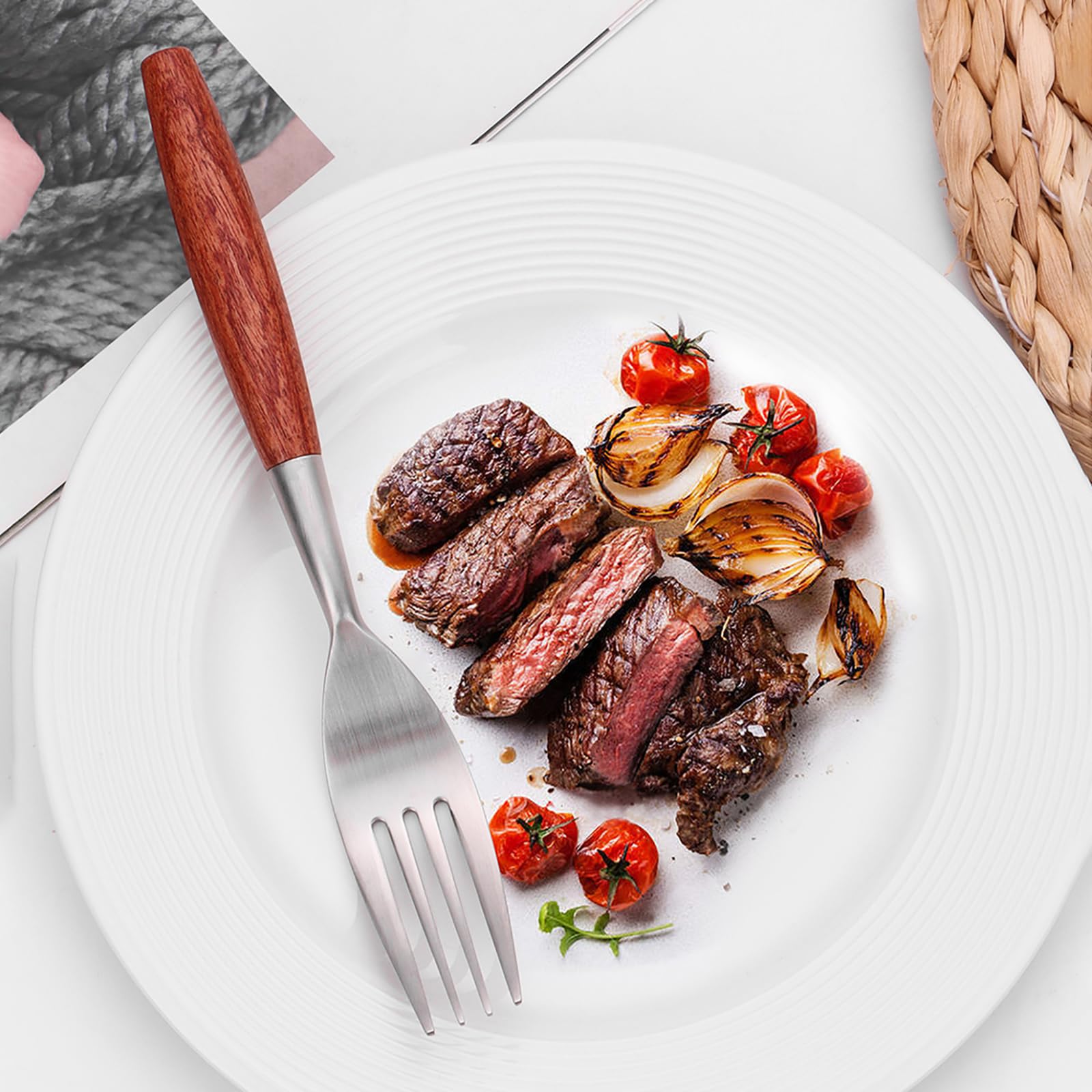 30-Piece Wooden Handle Flatware Set for 6