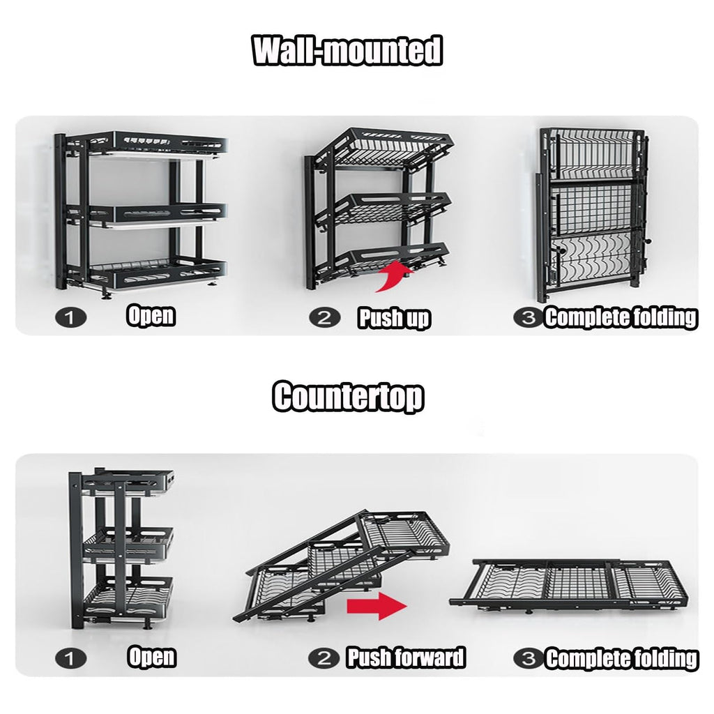 3-Tier Stainless Steel Dish Drying Rack with Cutting Board