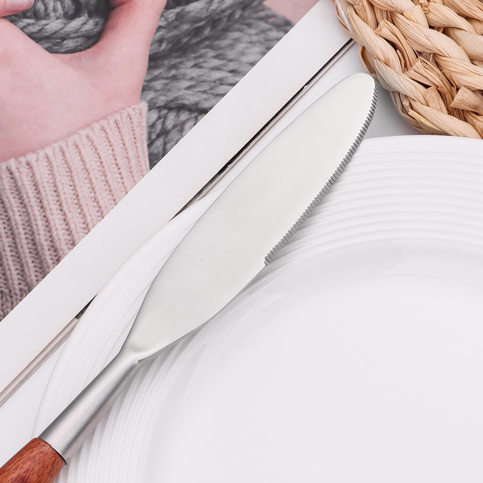 30-Piece Wooden Handle Flatware Set for 6