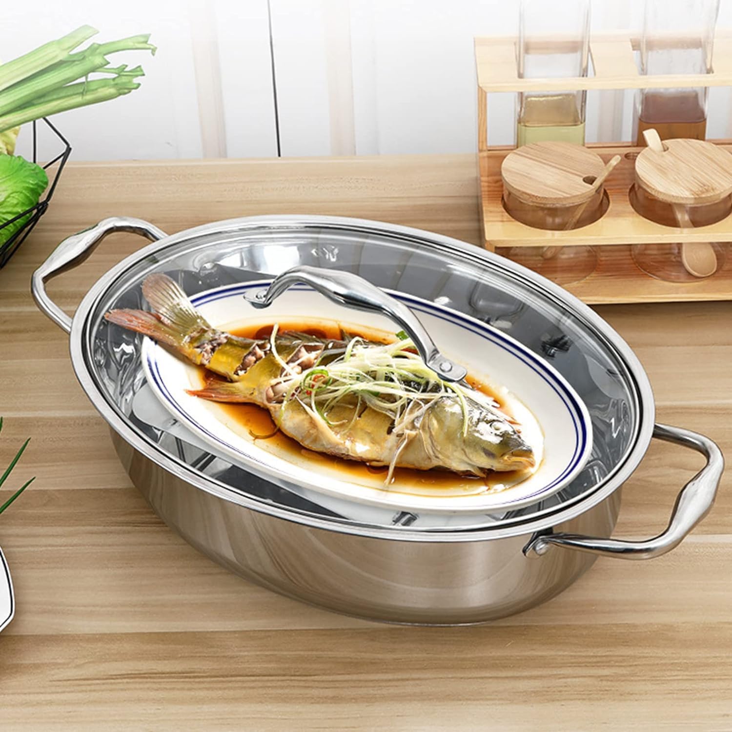 Stainless Steel Oval Roaster with Rack & Lid