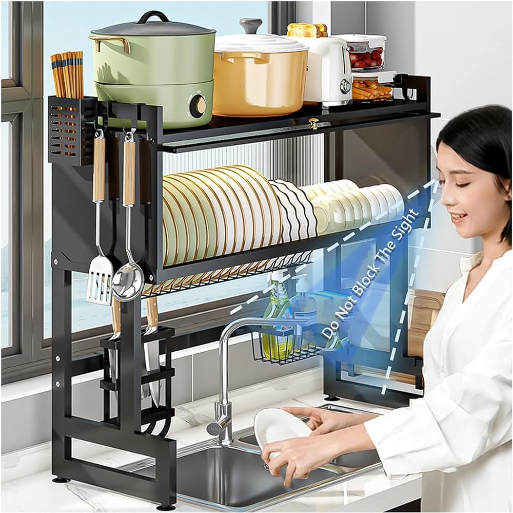 3-Tier Over Sink Dish Drying Rack with Dust Cover