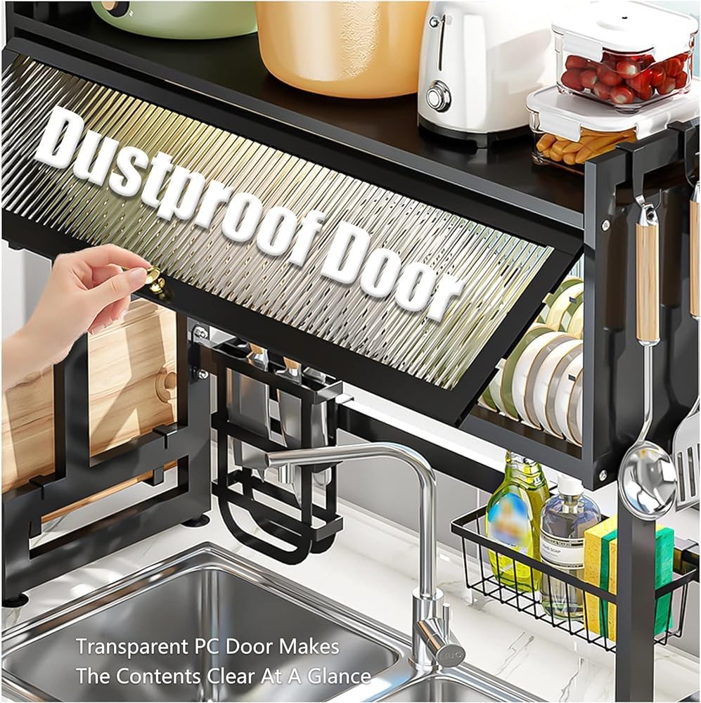3-Tier Over Sink Dish Drying Rack with Dust Cover