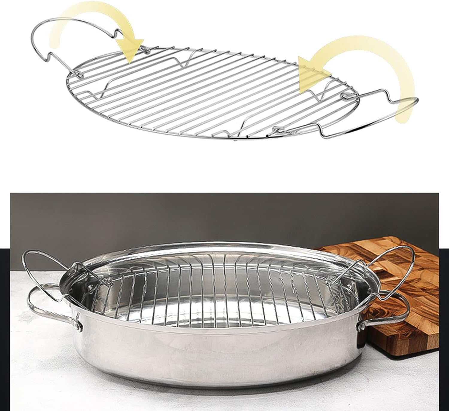 Stainless Steel Oval Roaster with Rack & Lid