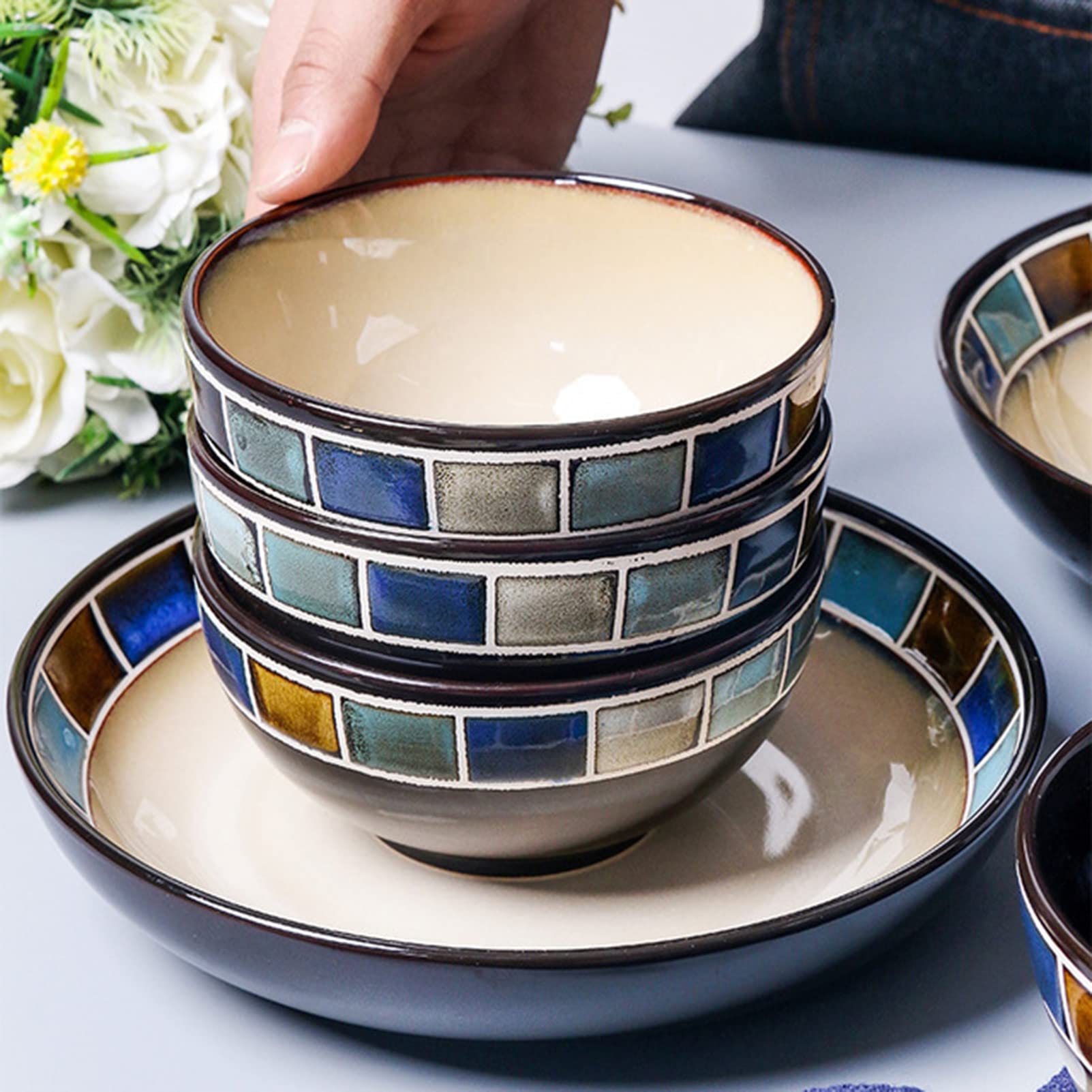 32-Piece Reactive Glaze Stoneware Dinnerware Set for 4