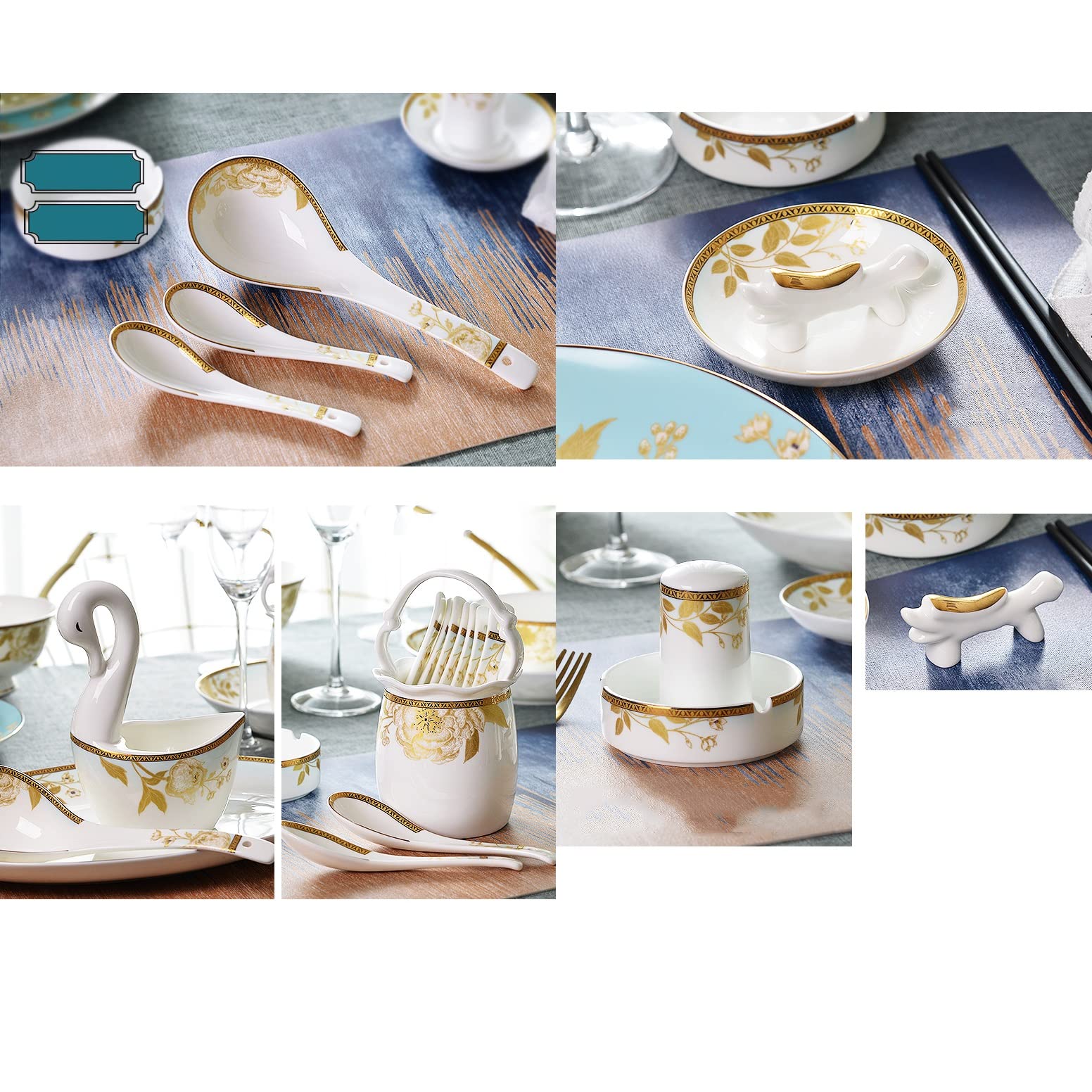60-Piece Bone China Dinnerware Set with Gold Trim