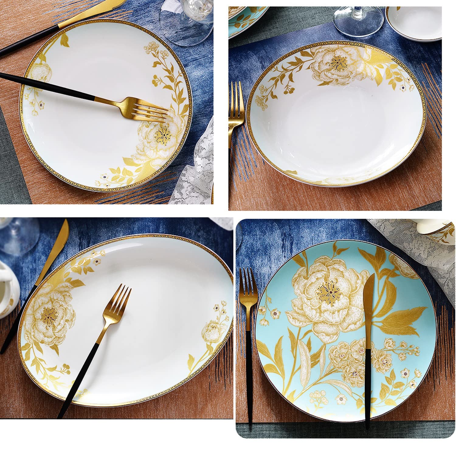 60-Piece Bone China Dinnerware Set with Gold Trim