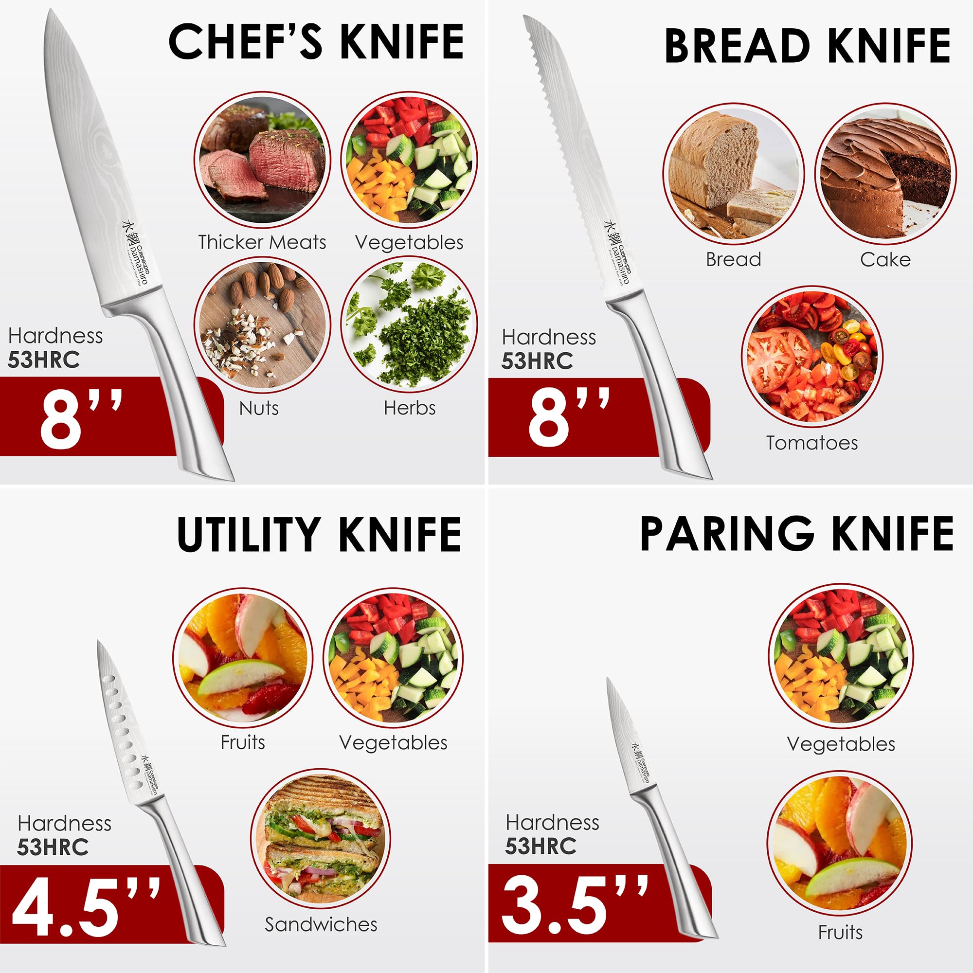 Japanese Steel Knife Set with Magnetic Knife Block