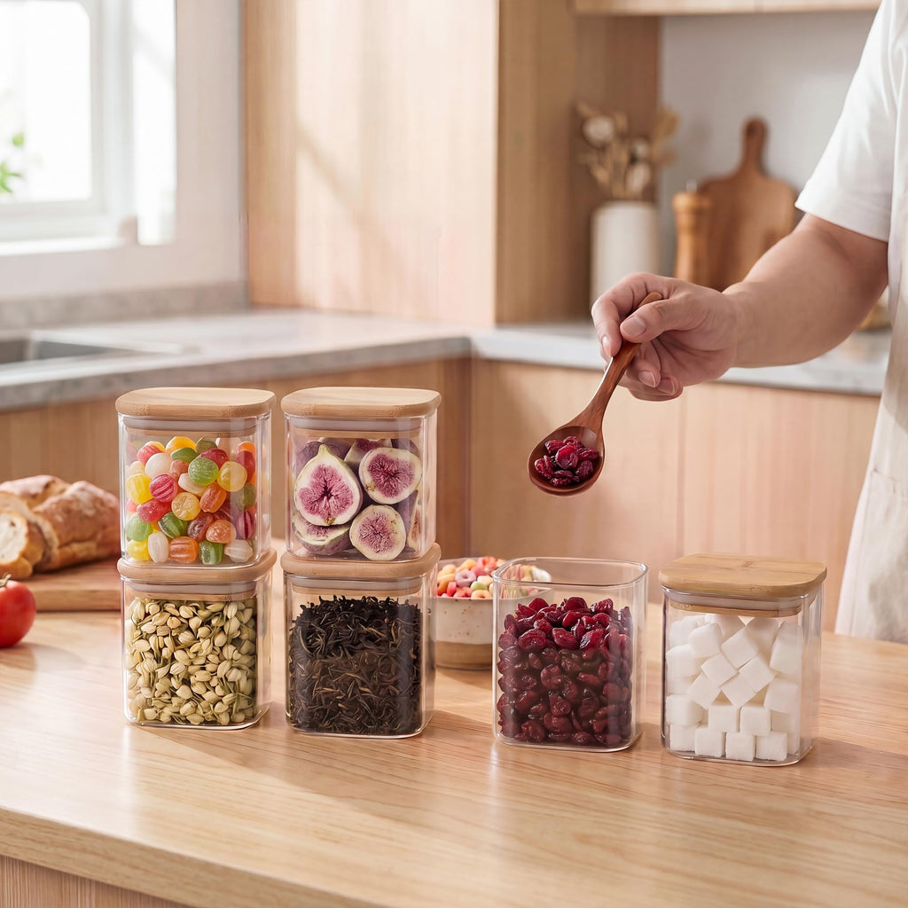 Glass Airtight Storage Jar Set with Bamboo Lids