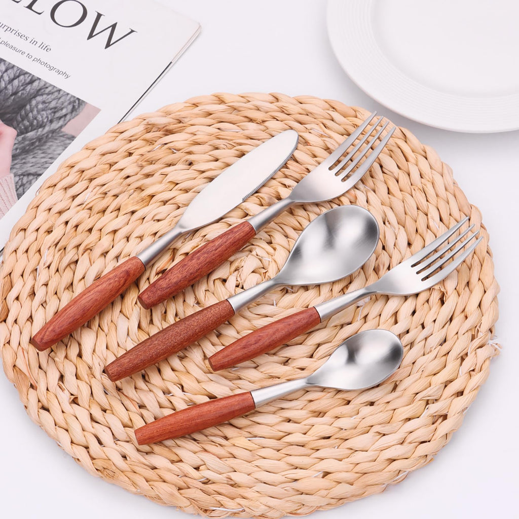 30-Piece Wooden Handle Flatware Set for 6