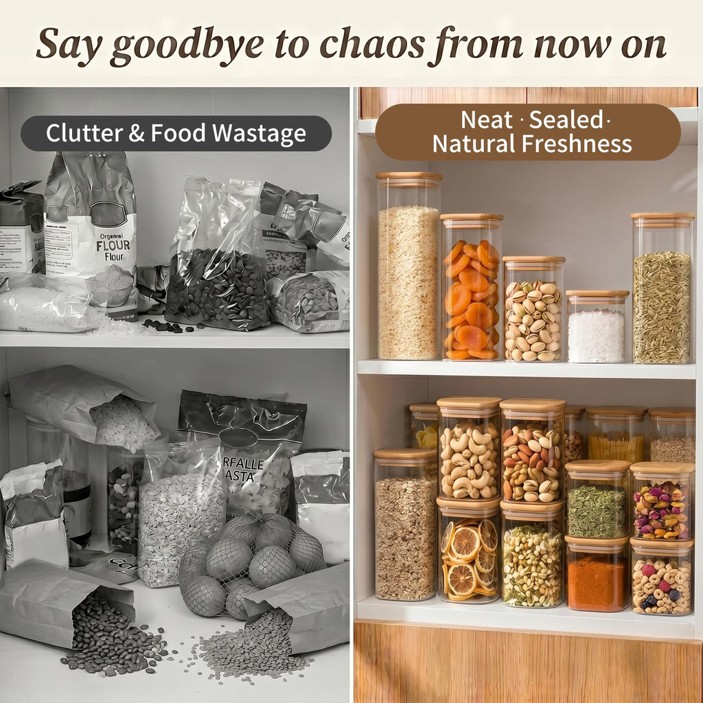 Glass Airtight Storage Jar Set with Bamboo Lids