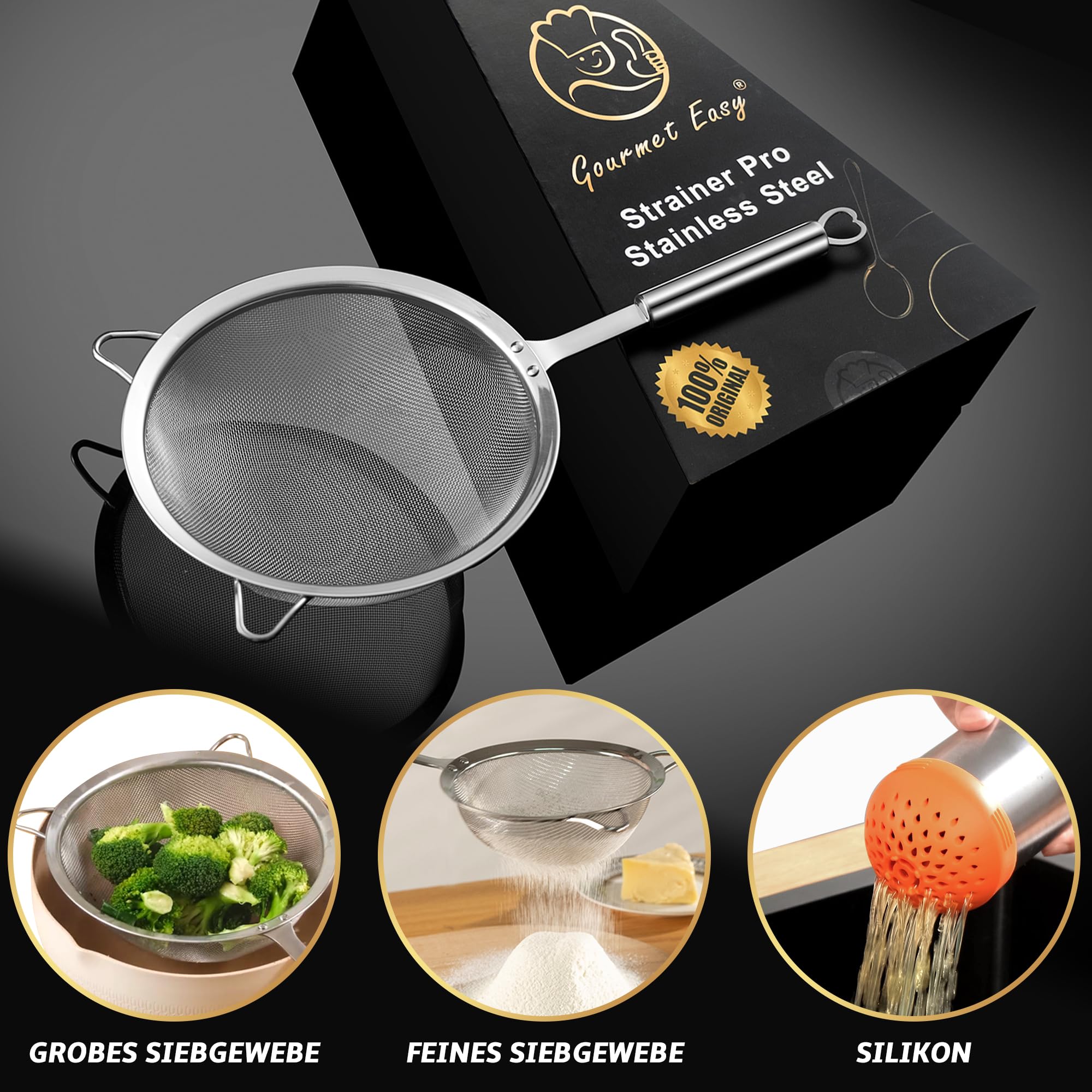 3-Piece Kitchen Prep Tool Set: Meat Tenderizer, Garlic Press & Strainer