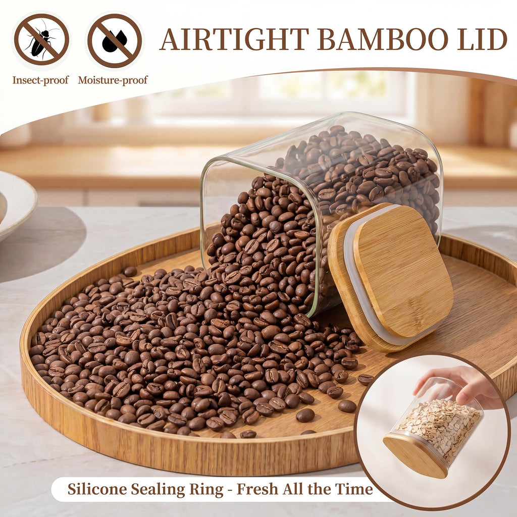 Glass Airtight Storage Jar Set with Bamboo Lids